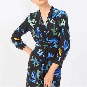 Heinui Black Blue Collage Print Leonard Midi Dress Large